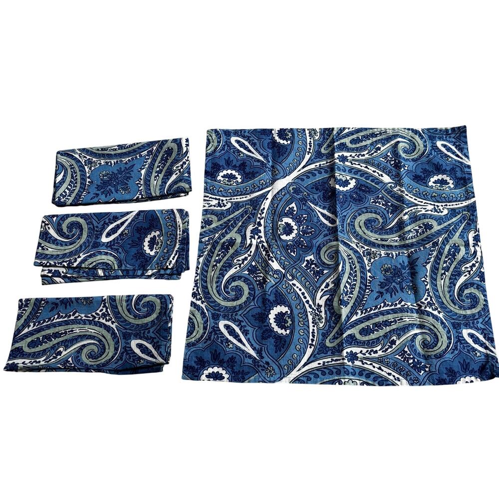 April Cornell napkins (4) blue & sage green paisley print squares 100% cotton